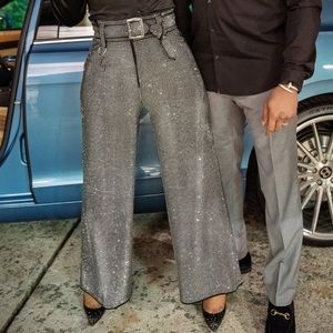 Silver Stones Black Pants With Belt